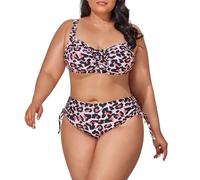 Women Plus Size Swimsuits 2 Piece Twist Front Polka Dot Printed Bikini Sets Deep V Push Up Padded Vintage Bikinis Swimwear Ladies Beachwear Tankini