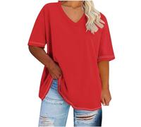 Women Plus Size T Shirt Clearance Solid V Neck Tops Oversized Sleeve Tees Summer Basic Raglan Sleeve Shirt Classic Sports T-Shirt Cotton Comforty Breathable Pullover Tops UK Size XL-5XL