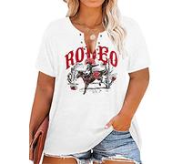 Women Plus Size Tops Western Shirts Rodeo Cowboy Vintage Tees Short Sleeve Sexy V-Neck Cowgirl Outfits for Women, B4 White, 4X