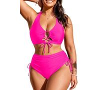 Women Plus Size Two Piece Swimsuit - Tummy Control Bikini Sexy Lace Up Bathing Suits Cutout Swimwear 2025