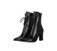 Women Pointed Toe Chunky Block High Heel Patent Lace-Up Ankle Boots Black