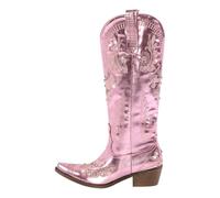 Women Pointed Toe Embroidered White Western Cowboy Boots Block Heel Pull-On Cowgirl Booties(Color5,13)