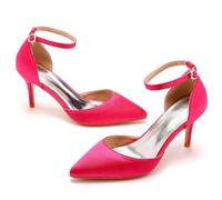 Women Pointed Toe High Heel,Wedding Party Prom Dress Shoes,Stiletto Pointed Toe Ankle Strap Pumps Shoes,for Ladies Bridal Wedding Evening Party Rose Red