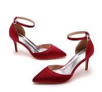 Women Pointed Toe High Heel,Wedding Party Prom Dress Shoes,Stiletto Pointed Toe Ankle Strap Pumps Shoes,for Ladies Bridal Wedding Evening Party Wine Red