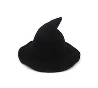 Women Pointy Witch Hat Halloween Party Wide Brim Knit Wool Wizard Hats Holiday Cosplay Cap Gothic Hat (A-Cotton Yarn Black, Adult)