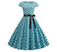 Women Polka Dot 50s Vintage Prom Dress - Double Breasted Notch Lapel Short Sleeve Rockabilly Style(1B-Sky Blue, M)