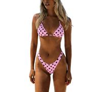 Women Polka Dot Bikini Sets 2 Piece String Triangle Halter Top High Cut Thong Sexy Cheeky Batching Suit