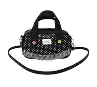 Women Polka Dot Boston Handbag Cute PU Leather Mini Square Bag Trendy Top-Handle Bags with Plaid Trim for Girls