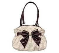 Women Polka Dot Bow Top-Handle Bag, Vintage Oxford Shoulder Bag Large Capacity, Lace Crossbody Purse for Vacation Commute Daily Use, Retro Chic Underarm Handbag for Women (Beige)