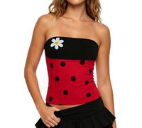Women Polka Dot Ladybug Shirt Lady Bug Bee Tank Top Halloween Costume | Red Polka Dot Lady Bug Top Black Yellow Striped Bee Shirt Cute Camisole Crop Cami Top Cosplay Party Festival Going Out