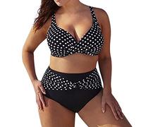 Women Polka Dots Bikini Top with V Cross High Waisted Bottom Mesh Swimsuit Two Pieces Swimwear Two Piece Swimsuit Swimming Costume 2 Piece Padded Swimsuit Beachwear Bikini Sets for Women UK Sale
