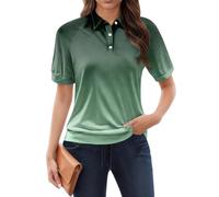Women Polo Shirt 2025 Premium Trendy Vintage Work Ladies Tops Floral Print Summer Short Sleeve Lady-Fit Lapel Collared Business Quarter-Button Golf Tennis Basic T-Shirt
