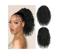 Women Ponytail Extension, Kinky Curly Drawstring Ponytail Human Hair Extension for Black Women Natural Black Afro Curly Clip in Ponytail Hair Extensions Daily use(16inches)