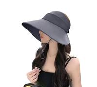 Women Ponytail Sun Visor Hat Roll-Up Summer Hats UPF 50 Wide Brim Hats with Adjustable Chin Strap Packable Multi-Purpose Outdoor Headwear for Travel Beach Gardening Walking (UK, Numeric, 5, 8, Grey)