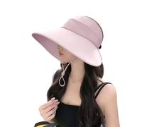 Women Ponytail Sun Visor Hat Roll-Up Summer Hats UPF 50 Wide Brim Hats with Adjustable Chin Strap Packable Multi-Purpose Outdoor Headwear for Travel Beach Gardening Walking (UK, Numeric, 5, 8, Pink)