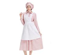 Women Prairie Pioneer Dress Floral Pilgrim Outfits Adult Long Colonial Costume with Bonnet R-XXL