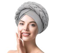 Women Pre-Tied Turban Hat, Soft Cotton Twisted Braid Head Wrap, Chemo Headscarf for Cancer Patients, African Style Elastic Hair Cover, Breathable for Daily Use (UK, Alpha, One Size, Grey)