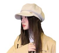 Women Premium Cotton Beret Newsboy Hat Octagonal Cap Trendy Blend Retro for Autumn Winter(UK, Alpha, One Size, M, Milky White)