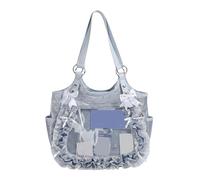 Women Preppy Messenger Bags Large Capacity Cute Bow Anime Crossbody Bag Adjustable Straps Sweet Bowknot Tote Handbag Travel Date Work Handbags (Blue)