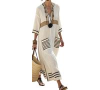 Women Printed Loose Dress Short Sleeve Bikini Swimsuit Cover Up Side Split Beach Vacation Lazy Pocket Kaftan Dress-38||x_l