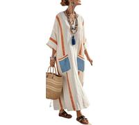 Women Printed Loose Dress Short Sleeve Bikini Swimsuit Cover Up Side Split Beach Vacation Lazy Pocket Kaftan Dress-01||l