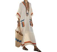 Women Printed Loose Dress Short Sleeve Bikini Swimsuit Cover Up Side Split Beach Vacation Lazy Pocket Kaftan Dress-18||xx_l