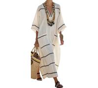 Women Printed Loose Dress Short Sleeve Bikini Swimsuit Cover Up Side Split Beach Vacation Lazy Pocket Kaftan Dress-26||3X_l