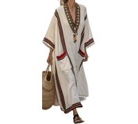 Women Printed Loose Dress Short Sleeve Bikini Swimsuit Cover Up Side Split Beach Vacation Lazy Pocket Kaftan Dress-30||3X_l