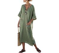 Women Printed Loose Dress Short Sleeve Bikini Swimsuit Cover Up Side Split Beach Vacation Lazy Pocket Kaftan Dress-03||xx_l