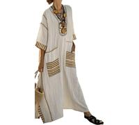 Women Printed Loose Dress Short Sleeve Bikini Swimsuit Cover Up Side Split Beach Vacation Lazy Pocket Kaftan Dress-11||4X_l