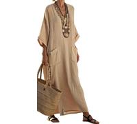 Women Printed Loose Dress Short Sleeve Bikini Swimsuit Cover Up Side Split Beach Vacation Lazy Pocket Kaftan Dress-06||4X_l