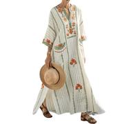 Women Printed Loose Dress Short Sleeve Bikini Swimsuit Cover Up Side Split Beach Vacation Lazy Pocket Kaftan Dress-15||xx_l