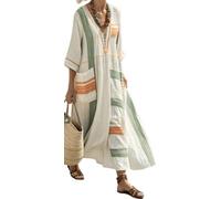 Women Printed Loose Dress Short Sleeve Bikini Swimsuit Cover Up Side Split Beach Vacation Lazy Pocket Kaftan Dress-46||x_l