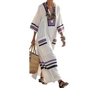 Women Printed Loose Dress Short Sleeve Bikini Swimsuit Cover Up Side Split Beach Vacation Lazy Pocket Kaftan Dress-12||x_l