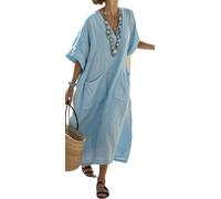 Women Printed Loose Dress Short Sleeve Bikini Swimsuit Cover Up Side Split Beach Vacation Lazy Pocket Kaftan Dress-10||3X_l