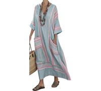 Women Printed Loose Dress Short Sleeve Bikini Swimsuit Cover Up Side Split Beach Vacation Lazy Pocket Kaftan Dress-23||5X_l