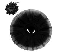 Women Professional Swan Lake Ballet Tutu Skirt 7 Layers Hard Organdy Platter Performance Leotard Skirt with Hair Clip Ballerina Costume Adult Pancake Tulle Skirt Dancewear for Rehearsal Black X-Large