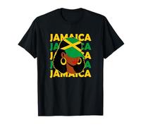 Women Proud Jamaican Patriotic Afro Black Woman Jamaica Flag T-Shirt