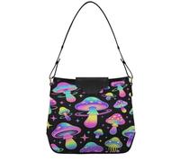 Women Psychedelic Mushroom Pattern Handbag PU Leather Polyester Shoulder Bag Detachable Strap Work Travel Tote
