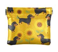Women PU Leather Change Pouch, Kiss Lock Coin Bag Money Bag | Lightweight, Closes Securely, Spring Frame, Safety Pins, Paper Clips, Sunflower Dog