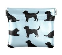 Women PU Leather Change Pouch, Kiss Lock Coin Purse Money Bag | Soft, Waterproof, Pocket Size, Safety Pins, Paper Clips, Black Labrador Dog