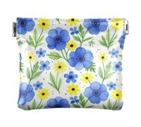 Women PU Leather Change Pouch, Kiss Lock Coin Purse Money Bag | Soft, Waterproof, Spring Frame, Keys, Safety Pins, }Watercolor Blue Yellow Floral