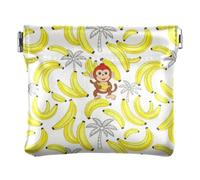 Women PU Leather Change Pouch, Pinch-to-Open Purse Money Pouch | Portable, Closes Securely, Pocket Size, Lipstick, Keys, Monkey Banana Jungle