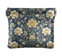 Women PU Leather Change Pouch, Pinch-to-Open Purse Money Pouch | Portable, Closes Securely, Spring Frame, Lipstick, Keys, Vintage Neutral Floral