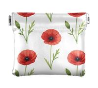 Women PU Leather Change Purse, Kiss Lock Coin Bag Money Bag | Lightweight, Closes Securely, Pocket Size, Keys, Safety Pins, Red Wild Poppy Floral