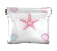 Women PU Leather Change Purse, Kiss Lock Coin Bag Money Bag | Portable, Closes Securely, Pocket Size, Credit Card, Lipstick, }Watercolor Blush starfishes