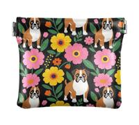 Women PU Leather Change Purse, Kiss Lock Purse Card Wallet | Lightweight, Closes Securely, Spring Frame, Paper Clips, Safety Pins, }Floral Brown Dog