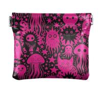 Women PU Leather Change Purse, Kiss Lock Purse Money Bag | Portable, Closes Securely, Pocket Size, Keys, Safety Pins, }Magenta Deep Sea Ghosts