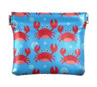 Women PU Leather Change Purse, Kiss Lock Purse Small Wallet | Lightweight, Closes Securely, Pocket Size, Safety Pins, Paper Clips, Cute Red Crab Water Bubbles
