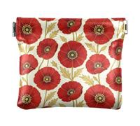 Women PU Leather Change Purse, Pinch-to-Open Purse Coin Wallet | Lightweight, Closes Securely, Pocket Size, Paper Clips, Safety Pins, }Art Deco Poppy